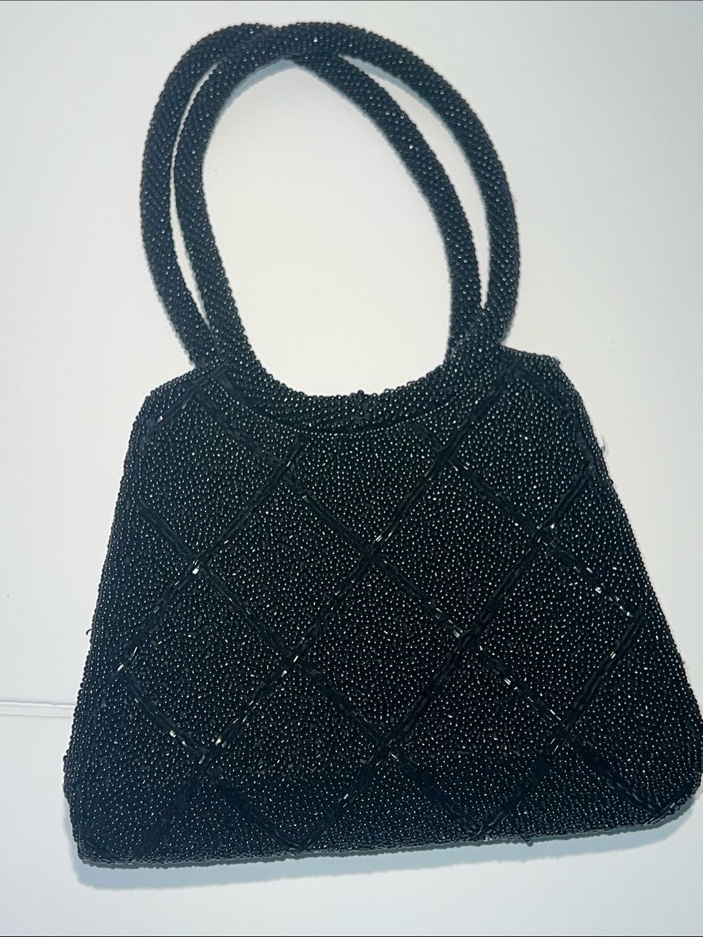 Magid Black Seed Bead Quilted Handbag Vintage 1950s-1960s